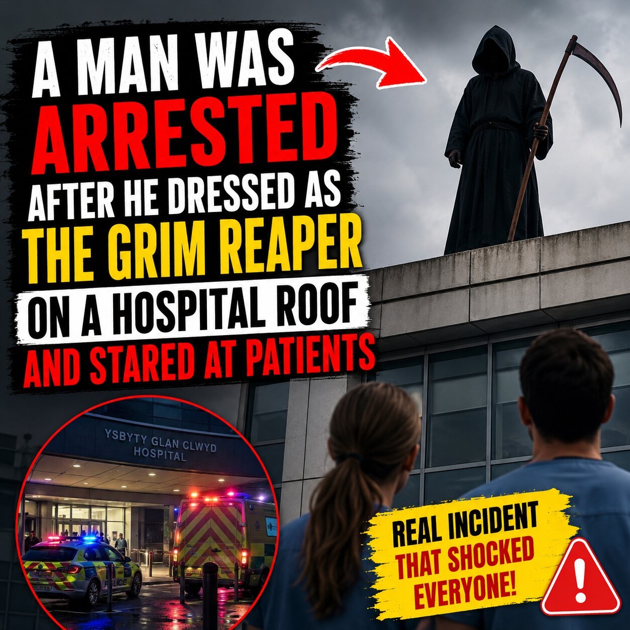 A Man Was Arrested After He Dressed as the Grim Reaper on a Hospital Roof and Stared at Patients